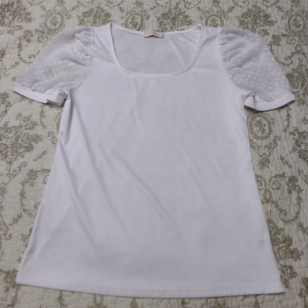 Belle Poque Ladies Short Sleeves 50s Retro Vintage Puff Sleeves Scoop, size L